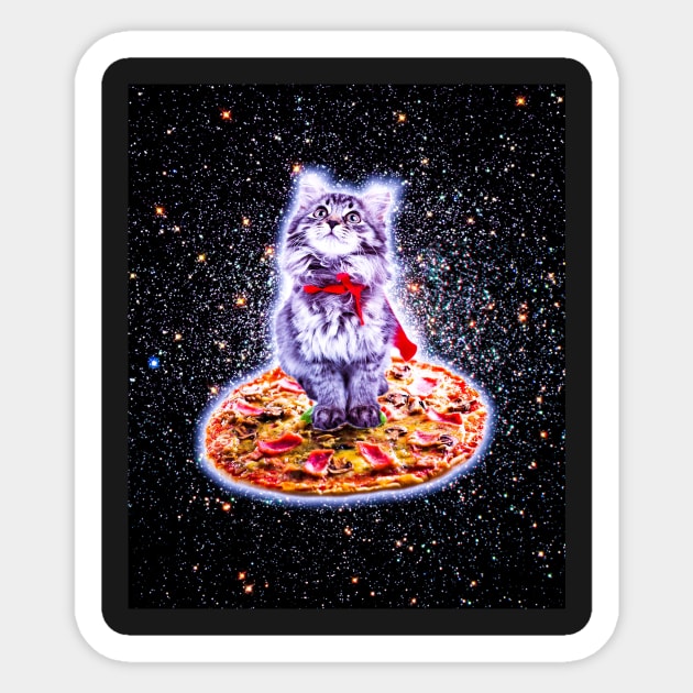 Galaxy Kitty Cat Riding Pizza In Space Sticker by Random Galaxy